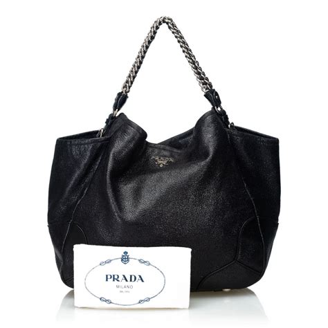 prada cervo leather tote|Prada Black Cervo Lux Leather Chain Tote .